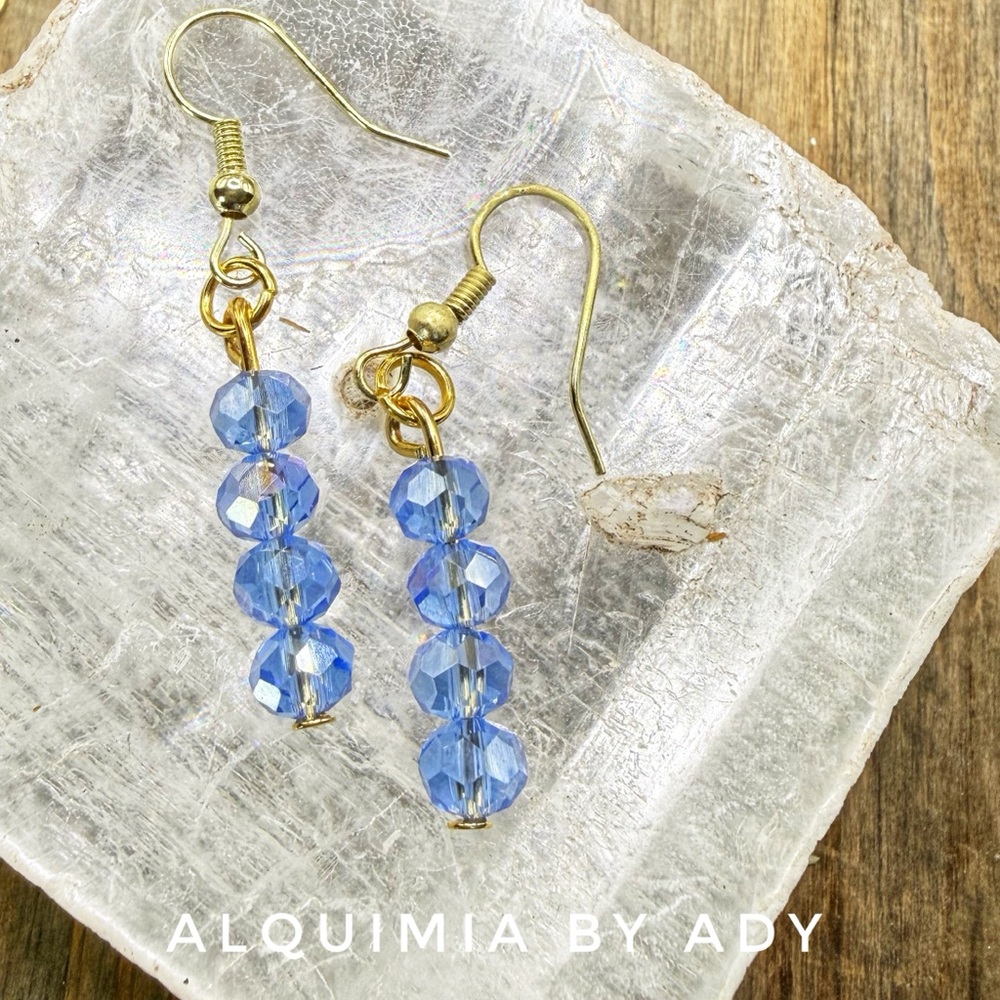 Minimal Light Blue Faceted Crystal Drop Earrings with Gold Hooks